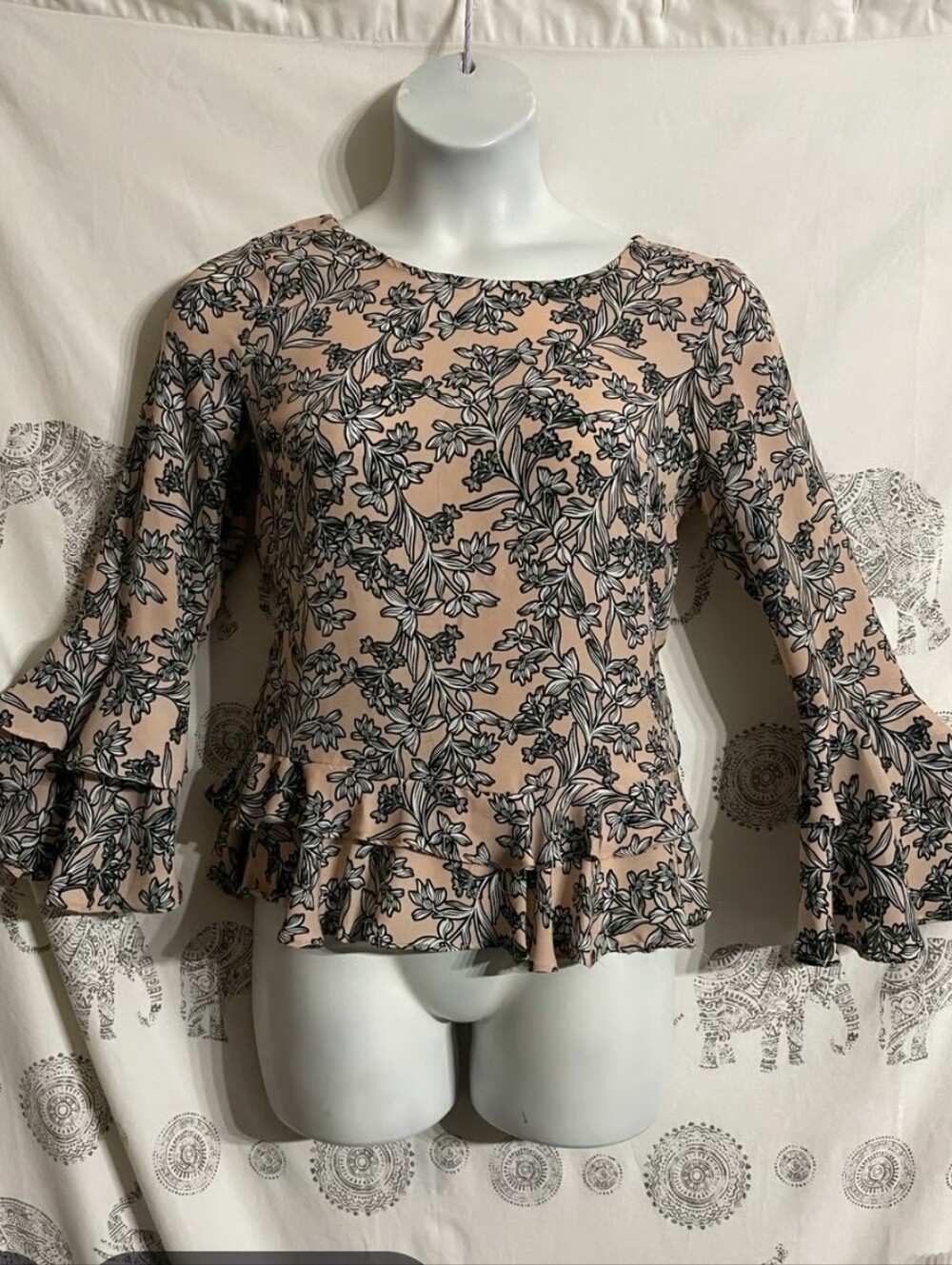 Worthington Blush Pink Floral Ruffled Peplum Blouse